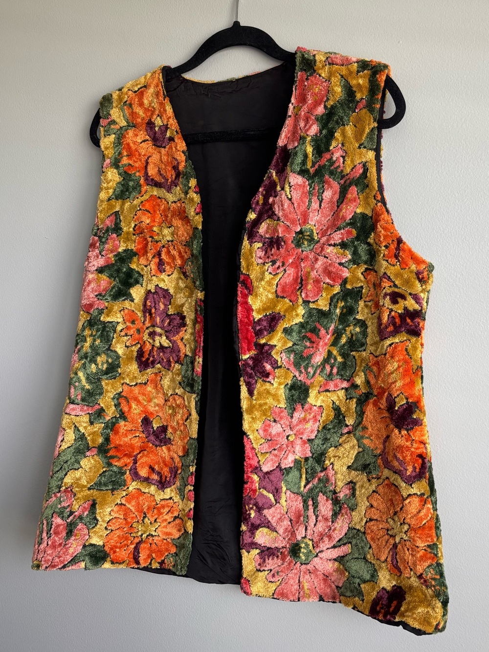Vintage 1970s Flower Power Carpet Tapestry Vest Women’s Medium - Picture 2 of 16